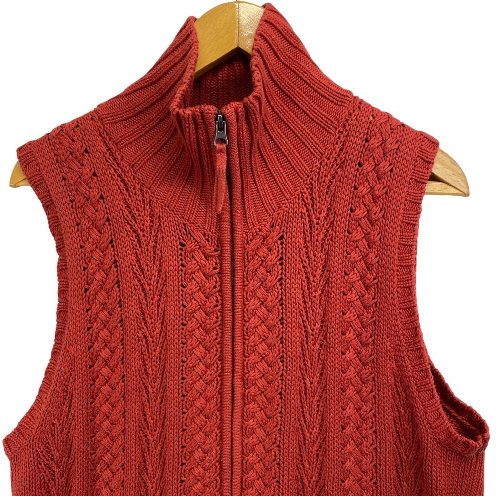 Denim & Company Women's Orange Cable Knit Sweater‎ Full Zip Vest Size XL